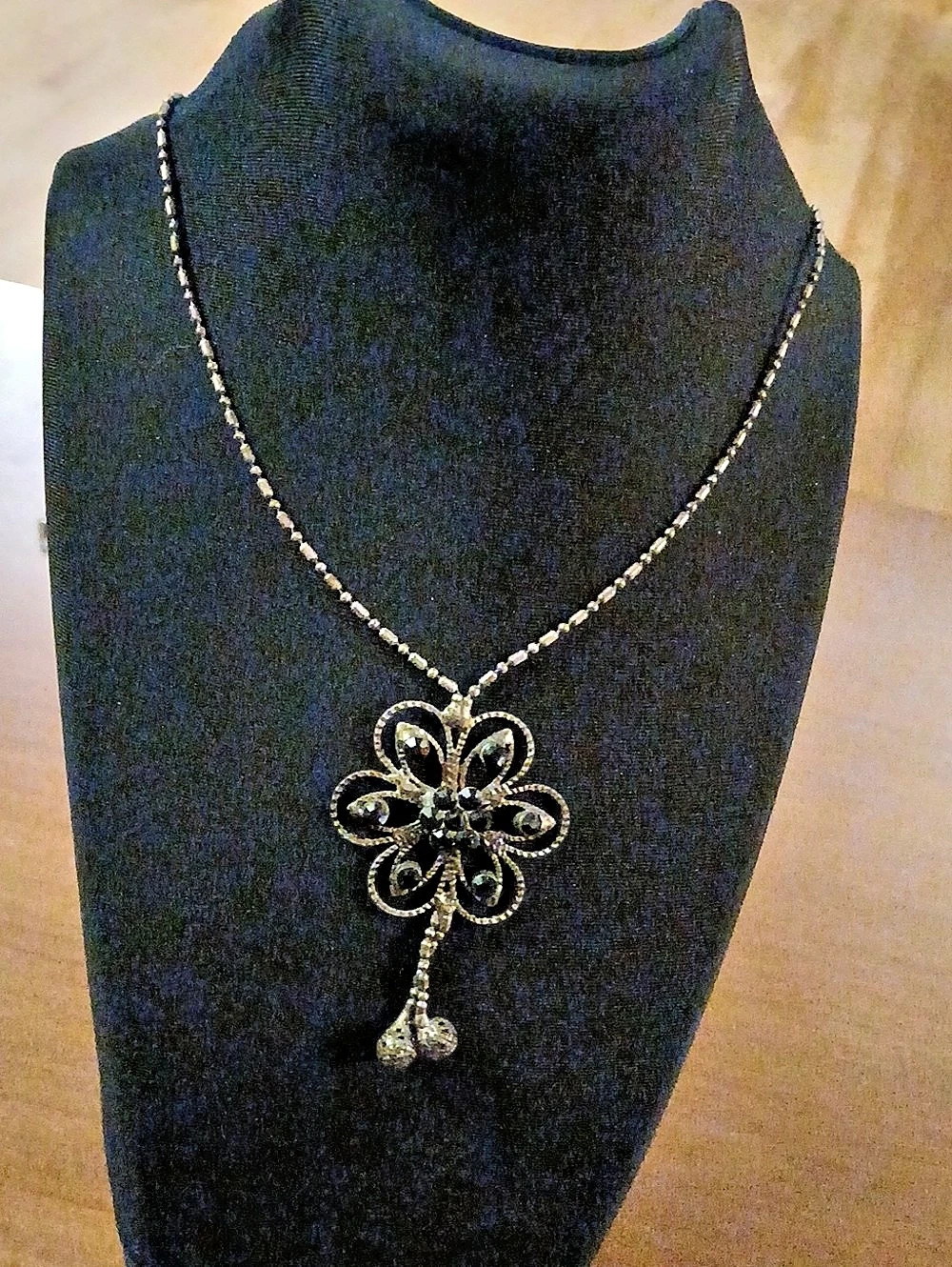 Vintage Floral Statement Necklace With Delicate Black Stones 18"